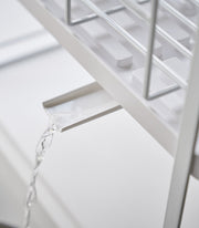 Yamazaki Home | Two-Tier Dish Rack, White with detachable drip tray and 360-degree spout, maximizing drying space and functionality for efficient kitchen organization.