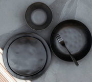 TarHong | Planta Matte Salad Plate - Black, close-up of a fork on a shatterproof, scratch-resistant plate, ideal for outdoor dining and family use.