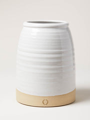 Farmhouse Pottery | Beehive Crock - Large: A tapered ceramic vessel with a soft white glaze and raw clay base, ideal for utensils or as a vase.