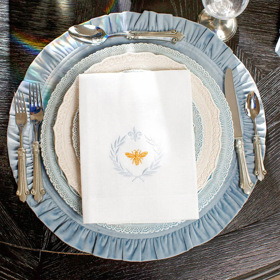 Arte Italica & Crown Linen Designs | Round Ruffle Velvet Placemat, Cream