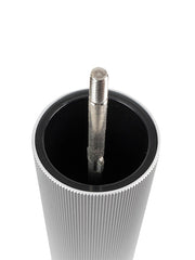 Peugeot | Line Salt Mill, Aluminum + Beechwood, Natural, 9 inches, featuring a ribbed metal cylinder and a beech wood cap, ideal for grinding dry salt crystals.