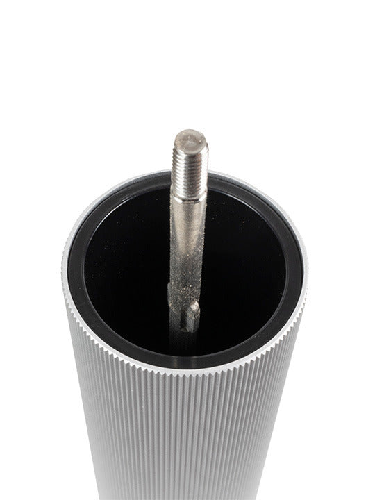 Peugeot | Line Salt Mill, Aluminum + Beechwood, Natural, 9 inches, featuring a ribbed metal cylinder and a beech wood cap, ideal for grinding dry salt crystals.