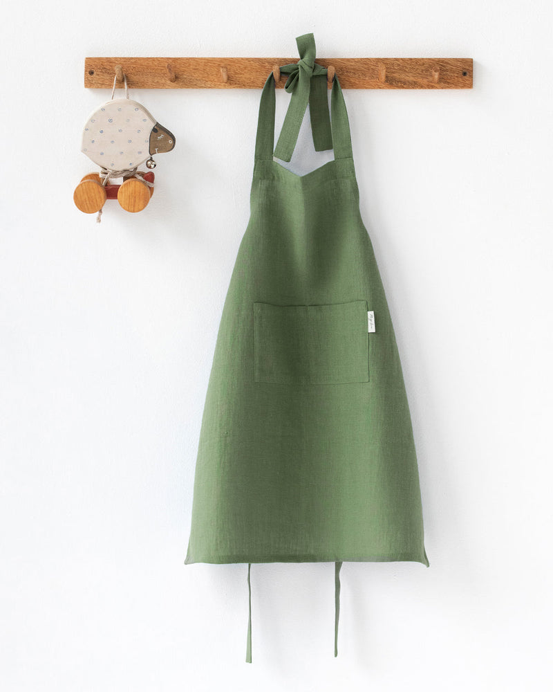 MagicLinen | Kids' Linen Apron, Forest Green, Ages 2–4