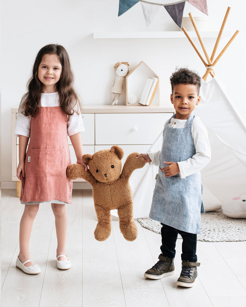 MagicLinen | Kids' Linen Apron, Blue Melange, Ages 4–7