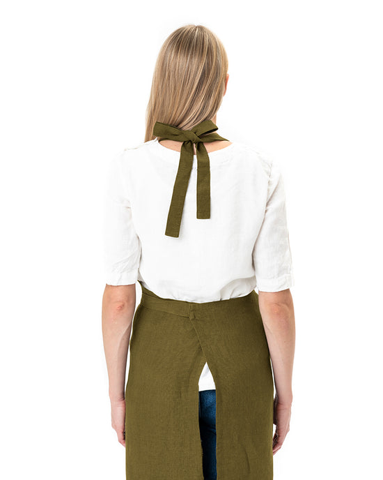 MagicLinen | Linen Bib Aprons - Olive Green