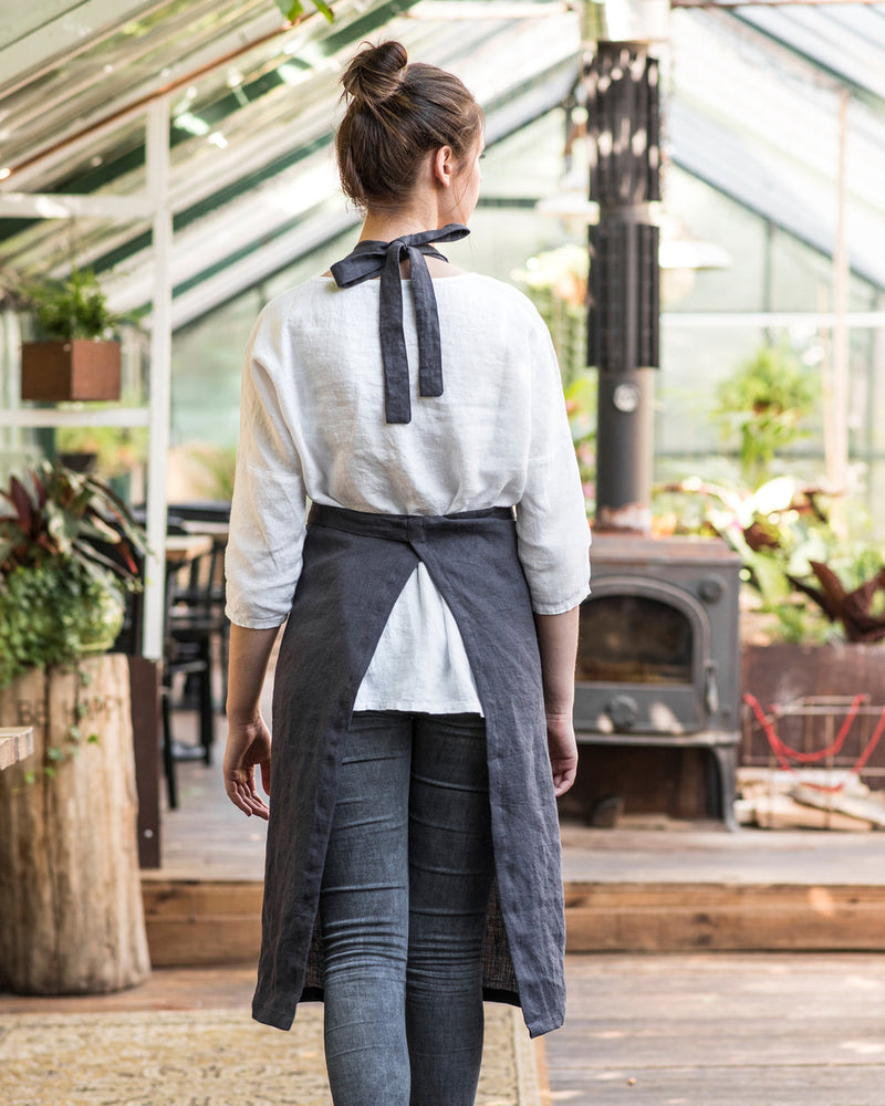 MagicLinen | Linen Bib Apron with Pockets, Charcoal Grey