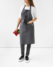 MagicLinen | Linen Bib Aprons - Charcoal Gray, featuring durable linen material, unisex fit, and stone-washed texture, ideal for cooking or gardening enthusiasts.