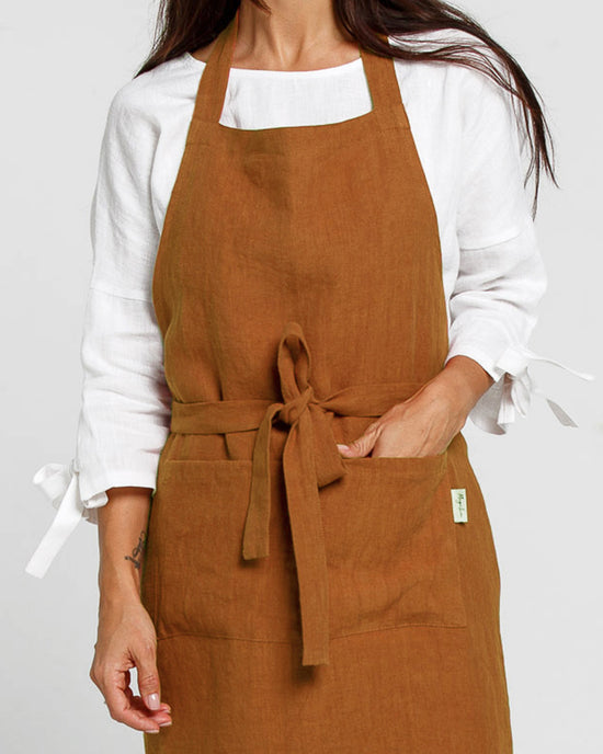 MagicLinen | Cinnamon Linen Bib Apron with Pockets