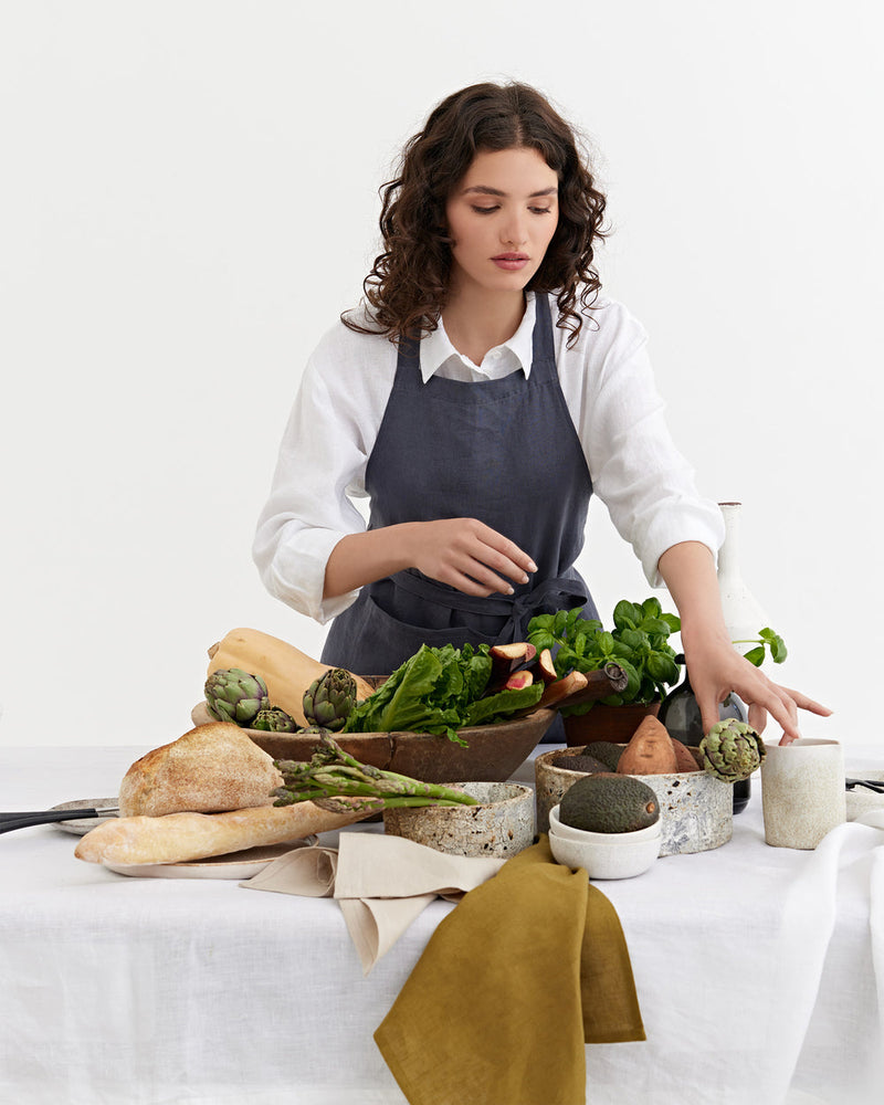 MagicLinen | Linen Bib Aprons, Charcoal Gray