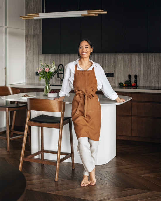 MagicLinen | Cinnamon Linen Bib Apron with Pockets