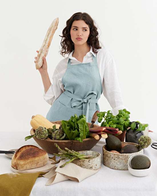 MagicLinen | Linen Bib Aprons - Dusty Blue