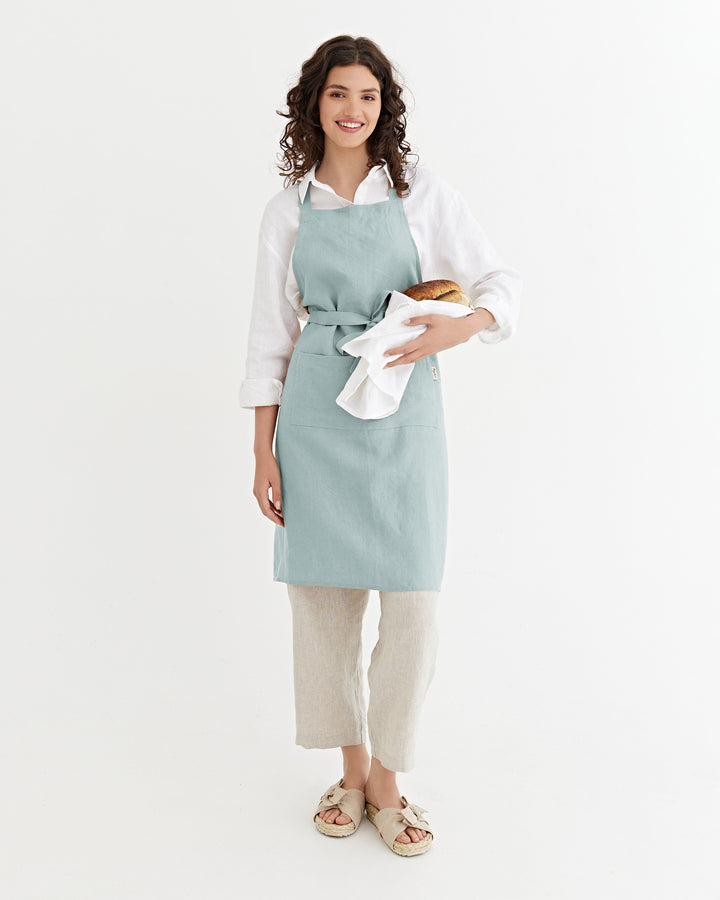 MagicLinen | Linen Bib Aprons - Dusty Blue