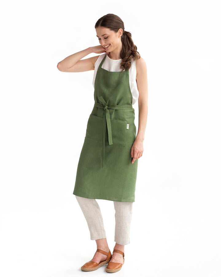 MagicLinen | Linen Bib Aprons - Forest Green