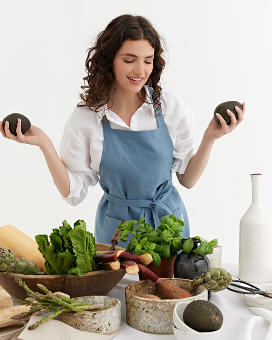 MagicLinen | Linen Bib Aprons, Gray Blue