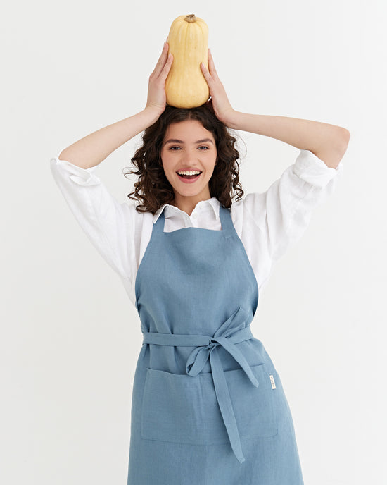 MagicLinen | Linen Bib Aprons, Gray Blue