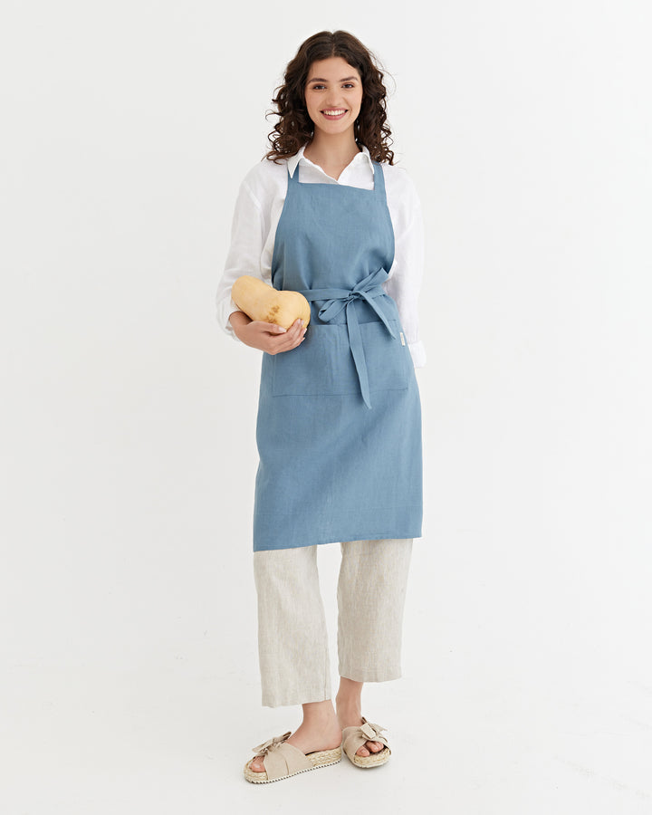 MagicLinen | Linen Bib Aprons, Gray Blue