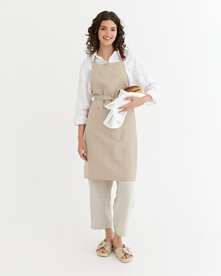 MagicLinen - Natural Color Linen Bib Apron with Pockets