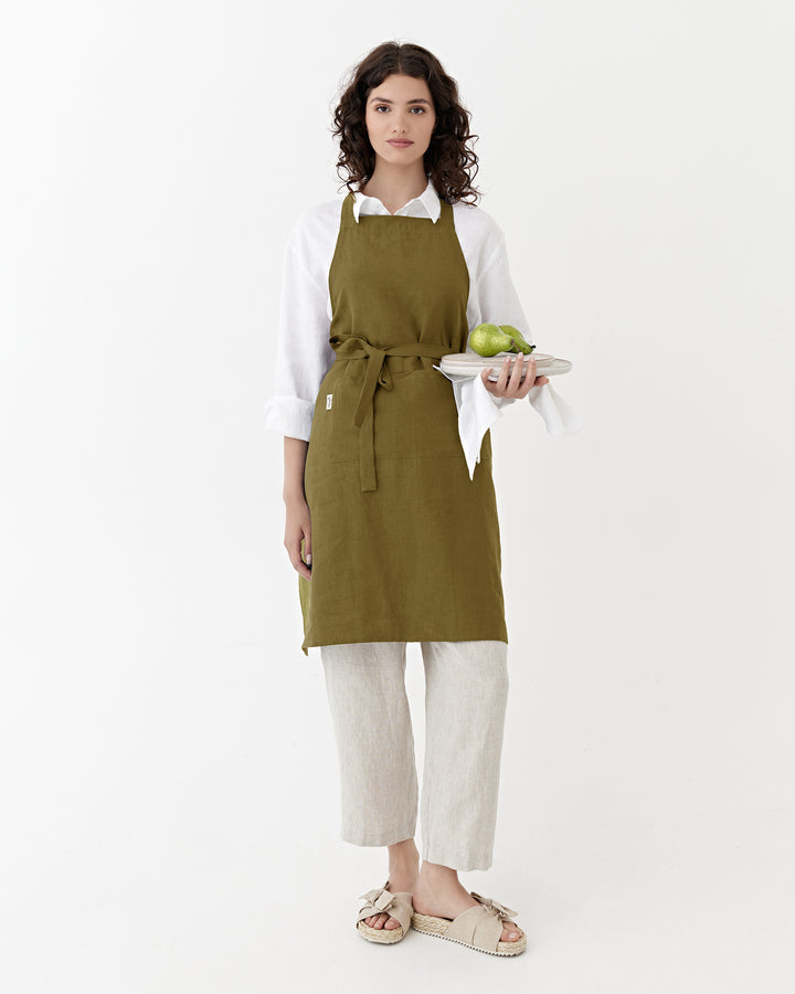 MagicLinen | Linen Bib Aprons - Olive Green