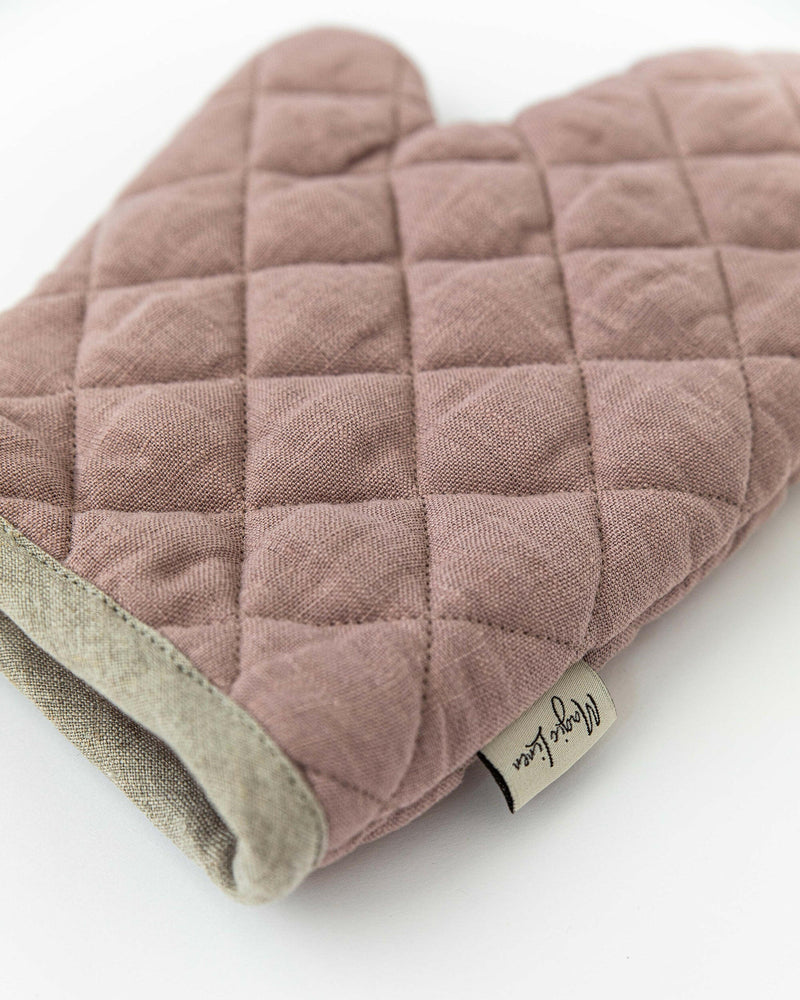 MagicLinen | Linen Oven Mitts - Chocolate Brown featuring a quilted exterior and heat-insulating padding for safe cooking, highlighting durability and essential kitchen protection.