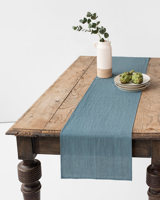 MagicLinen | Linen Table Runner in Grey Blue | 16 "x 79 "