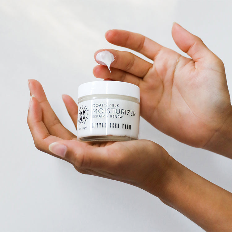 Little Seed Farm | Goat's Milk Moisturizer in a sleek jar, enriched with Goat’s Milk, Argan Oil, and Aloe for a glowing, matte complexion.