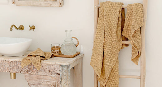 MagicLinen | Striped Linen Tea Towel | Kitchen towel Zero-waste: Peach