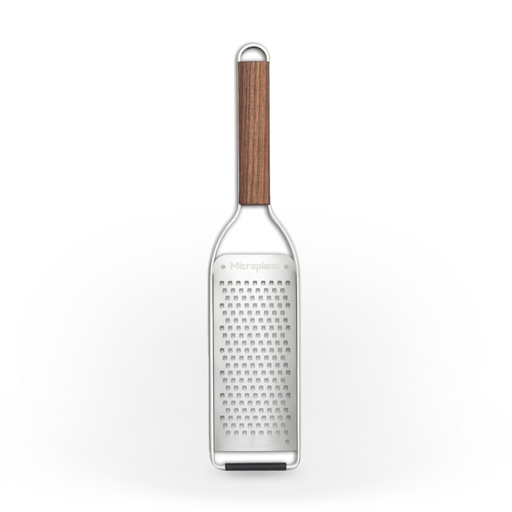 Microplane | Master Series Coarse Grater with Walnut Handle, featuring a stainless-steel grating surface and elegant wooden handle, ideal for zesting and finely grating various ingredients.