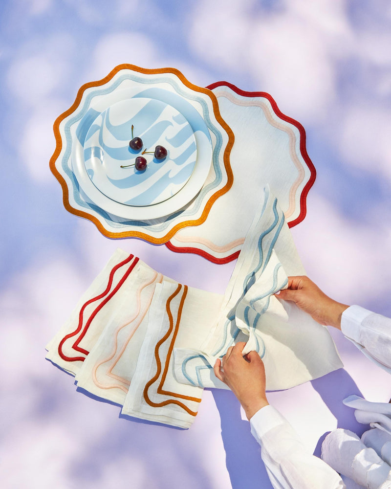 Misette | Floral Embroidered Linen Napkins in Amber