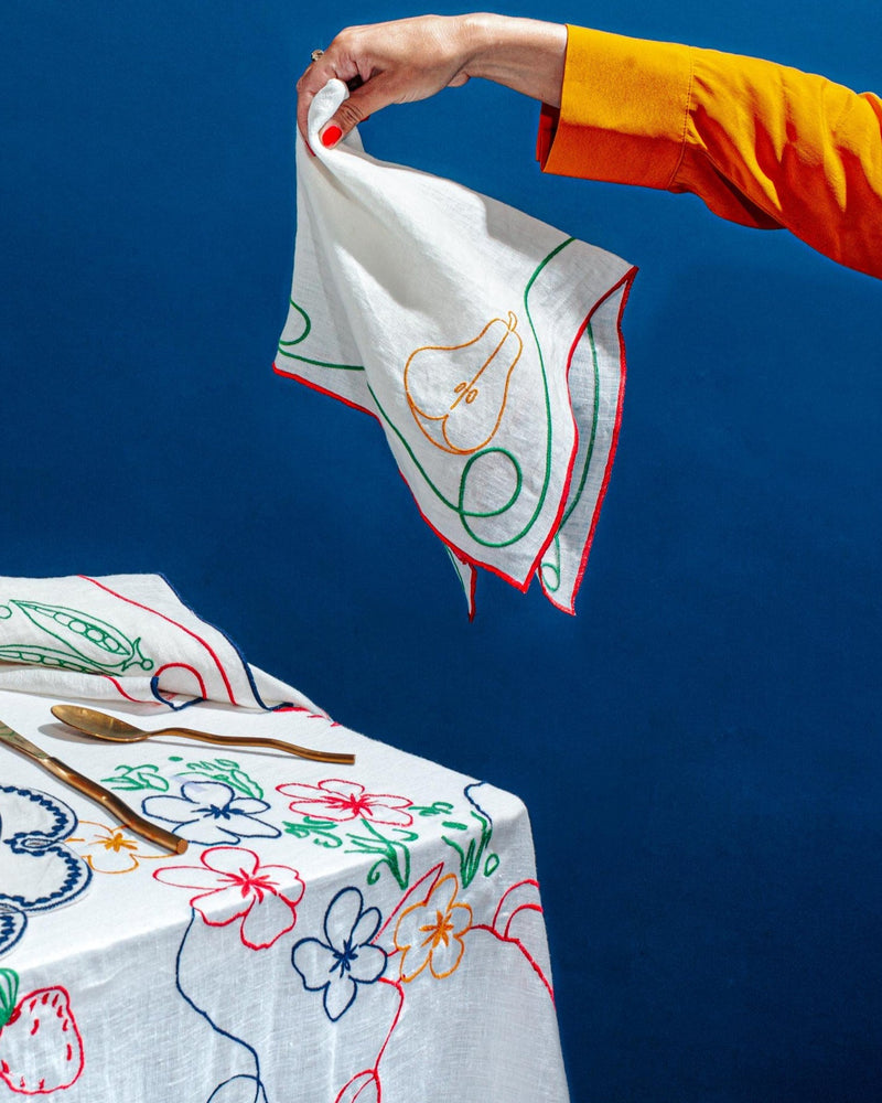 Misette | Still Life Embroidered Linen Napkins in Green