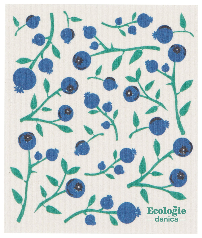 Ecologie | Swedish Sponge Cloths - Blueberries, highly absorbent and eco-friendly, perfect for handling kitchen messes. Made from natural cotton and cellulose by Swedish manufacturers.