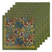 Set of six 19 x 19 Jardin Blue & Vert napkins, featuring a floral pattern, hand-printed for elegant dining, from Caravan Home.