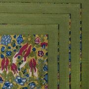 Set of 6 Jardin Blue & Vert Napkins, featuring hand-printed floral patterns, ideal for elevating dining experiences with a touch of French elegance.