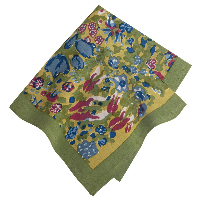 Caravan Home | 19 x 19 Jardin Blue & Vert Napkins Set of 6, featuring vibrant floral and bird motifs, ideal for enhancing dining experiences.