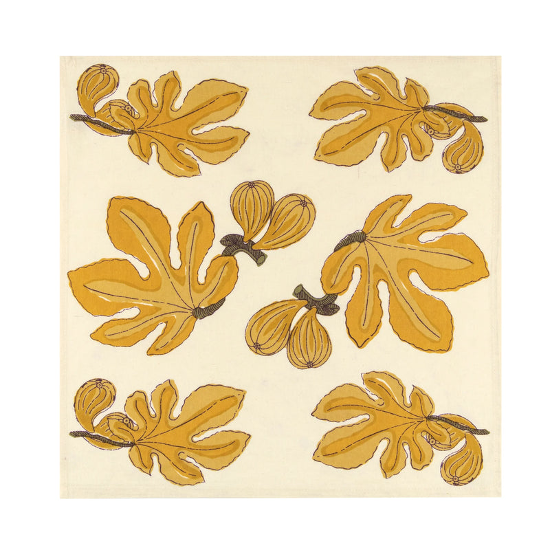 Caravan Home | 19 x 19 Fig Citrine Napkins Set of 6, featuring handprinted citrine figs and leaves, perfect for elegant dining and special occasions.