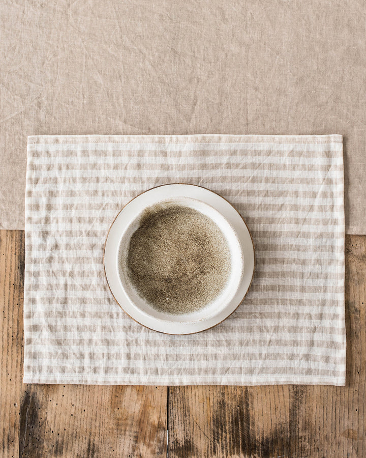 MagicLinen | Linen Placemats, Striped in Natural, Set of 2