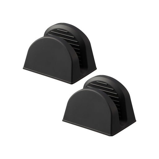 Yamazaki Home's Magnetic Pot Holders, Silicone, Black, designed to securely hold pot lids upright, offering a practical, heat-resistant solution for organized countertop cooking.