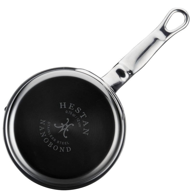 Hestan NanoBond | Cookware, .75qt Butter Warmer Pan with ergonomic handle, ideal for sauces and melting butter, showcases titanium nano-layer resilience.