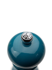 Peugeot | Paris u'Select Pacific Blue Lacquered Pepper Mill, 7 inches, featuring a top adjustment knob with the Peugeot lion logo for precise peppercorn grinding.