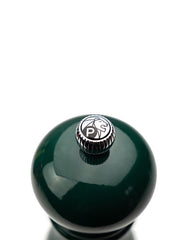 Peugeot | Paris U'Select Forest Green Pepper Mill, 7 inches, showcasing its metal adjustment knob with a P and lion logo, ideal for precise grinding.
