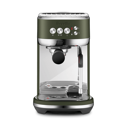 Breville | Bambino Plus espresso machine with portafilter, steam wand, and control knobs. Ideal for precise brewing and frothing, perfect for home baristas.