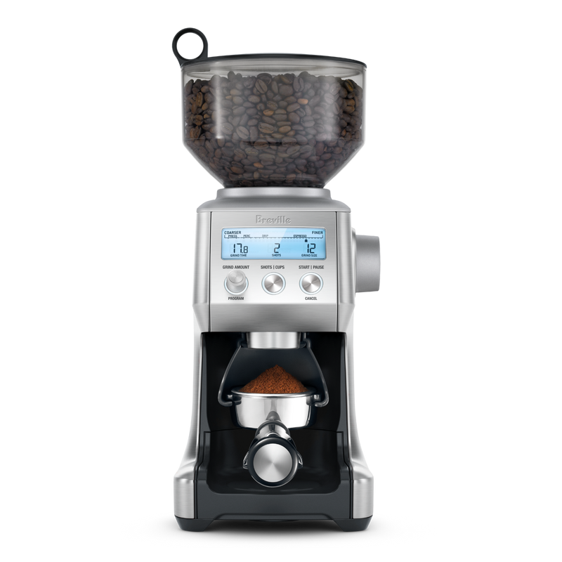 Breville Smart Grinder Pro with digital controls, clear bean hopper, and portafilter, perfect for versatile brewing. Ideal for Athens Cooks' curated kitchen collection.