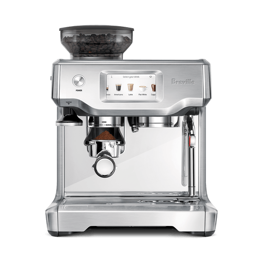 Breville | Barista Touch: Stainless-steel espresso machine with bean grinder, touchscreen for drink selection, portafilter, and steam wand for professional cafe-style coffee at home.