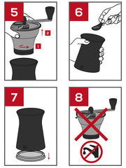Instructions for using the Peugeot Kronos Coffee Mill, emphasizing safe disassembly, cleaning steps, and reassembly without rinsing the burr mechanism.