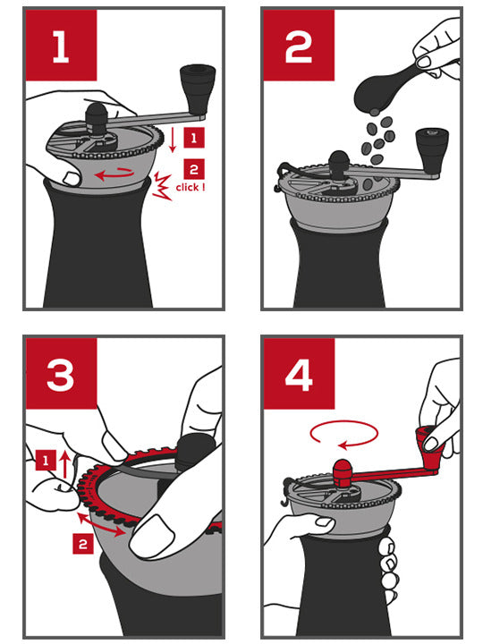 Peugeot | Kronos Coffee Mill, 7.5 inches: Step-by-step guide to using the hand-crank grinder for optimal coffee flavor extraction with superior material quality.