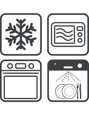 Peugeot | Appolia Square Baking Dish 11 inches, Blue, showing icons for freezer, microwave, oven, and dishwasher safety, highlighting its versatility and durability for cooking.