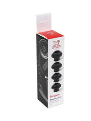 Peugeot | Preserve Still Wine Stoppers - Set of 4 in a box, featuring sleek black design, ideal for maintaining wine freshness.