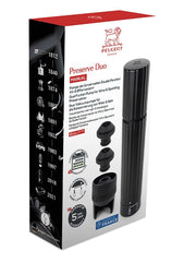 Peugeot | Preserve Duo - Black: A sleek black electronic device with a handle and cap, ideal for preserving kitchen elements.