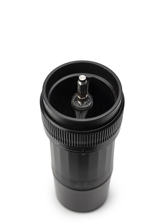 Peugeot | Presto Coffee Mill top view, showing grind-size adjustment collar and post for crank handle, ideal for customizing coffee grind for various brewing methods.