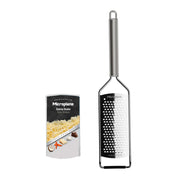 Microplane Professional Series Coarse Grater with replacement blade packaging, showcasing its stainless-steel construction, ergonomic handle, and non-slip feet, ideal for precise grating in any kitchen.