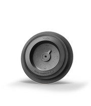 Aarke | Purifier Pure Water Filter Pitcher, a round metal object, designed for clean tap water with refillable steel filter cartridge and granules.